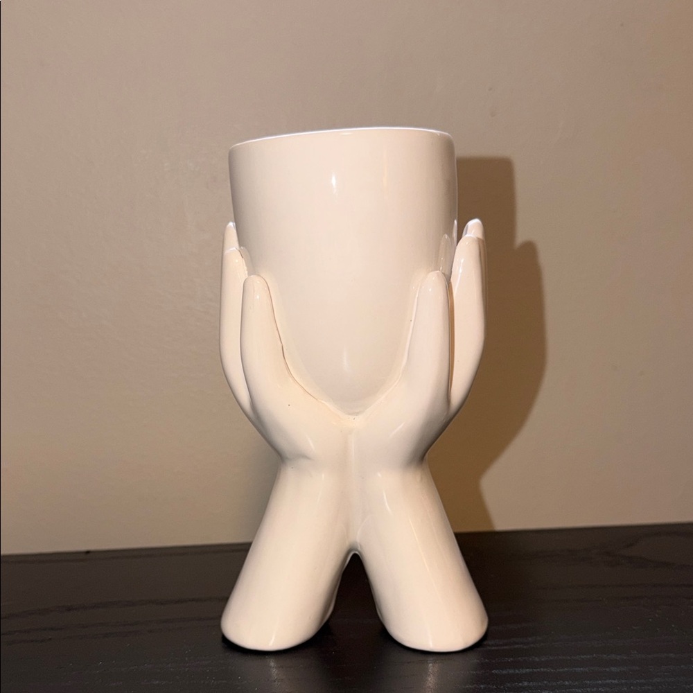 White Ceramic Hands Planter